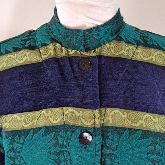 Chico’s Women’s Jacket Turquoise Purple Green Stripe Front Button Size 0 =XS 4/6 - Picture 2 of 11